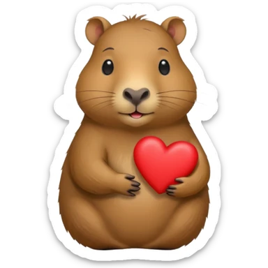 capybara holding a heart sticker