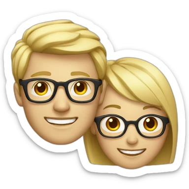 blond man with glasses and Chinese woman smiling sticker