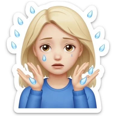 sad girl with tears, hands thrown up sticker
