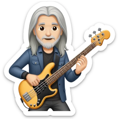 Long Grey hair man bass guitar sticker
