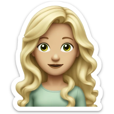 Blonde girl with green/grey eyes with long hair, some cur sticker