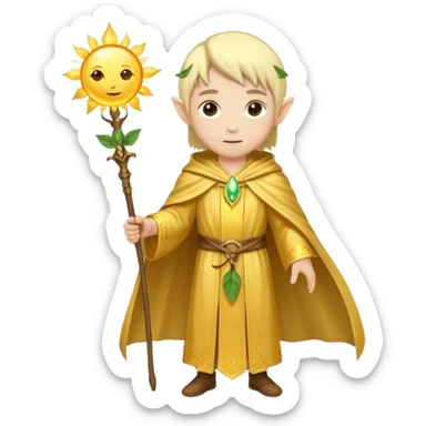 {
      "type": "human",
      "look": "light elf healer, golden robe, staff with leaf and sun",
      "description": "a light elf healer wearing a golden robe and holding a staff with leaf and sun no face"
    } sticker