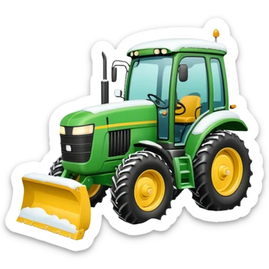 Green tractor with yellow blade pushing snow sticker