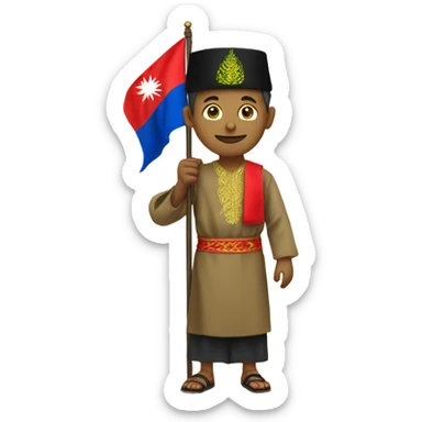 human wearing traditional malay attire holding 2 flag sticker