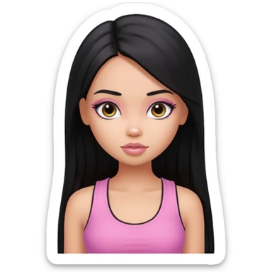 a pretty bratz dusky girl with long straight black color hair and pink tank top on sticker
