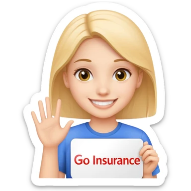 girl smiling holding sign that says go insurance sticker