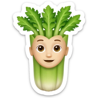 Friendly celery emoji avatar, cute and minimalistic style, warm eyes and gentle smile, flat design, soft shapes, clean modern look, highly recognizable at small sizes, centered composition, transparent or solid background, app icon quality. sticker