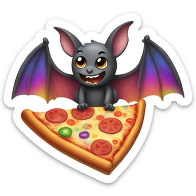 Bat with rainbow fur eating pizza  sticker