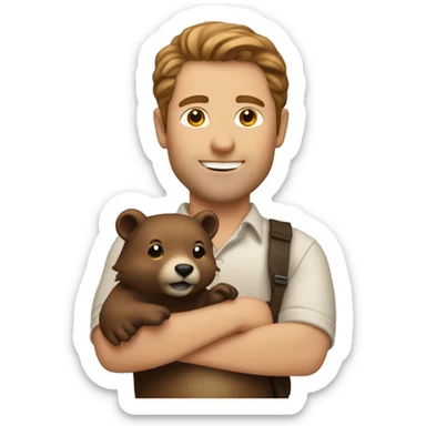 White Man with brown hair holding beaver sticker