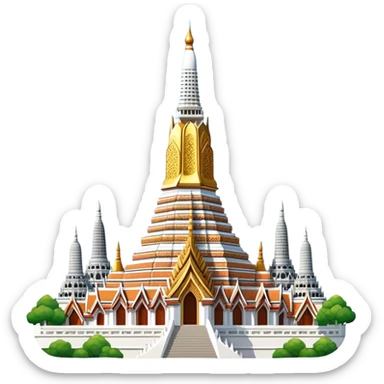 Cinematic Realistic Wat Arun Landmark Emoji, depicting the towering temple spires adorned with intricate porcelain mosaics sticker