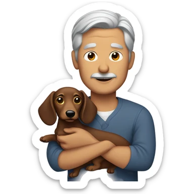  man with grey hair holding a dachshund in his arms sticker