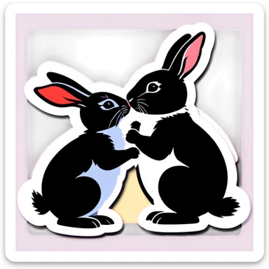 Black rabbit and white rabbit touching noses sticker
