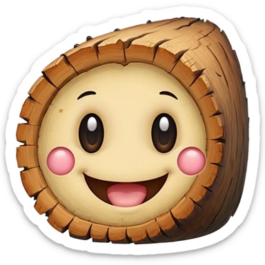 a log emoji. the top of the log is a smiley face with two small dots for eyes and a large U shape for the mouth. do not make the face look like an emoji. think of cute, subtle and hand-drawn sticker