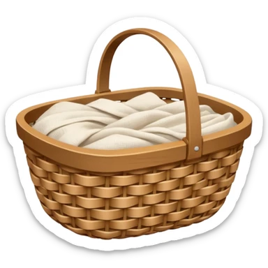 A woven light Brown basket with fresh washed linen sticker