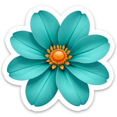 beautiful flower with teal petals and orange center sticker