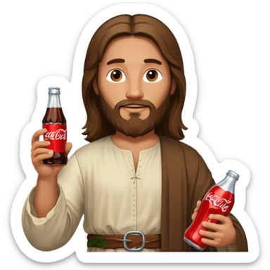 Jesus christ with a coke in his one hand sticker