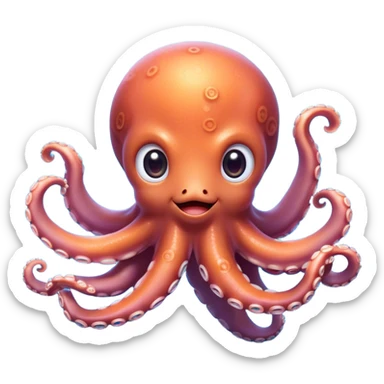 Cinematic Cute Octopus Portrait Emoji, Head tilted playfully and inquisitively, featuring a charming, rounded body with soft, shimmering skin and eight expressive, gently curling arms with playful suckers, with round, sparkling eyes full of wonder, Simplified yet irresistibly adorable features, highly detailed, glowing with a warm, inviting underwater glow, high shine, affectionate and lively, stylized with a touch of whimsical marine charm, soft glowing outline, capturing the essence of a mischievous yet loving octopus that seems as if it could float out of the screen into your arms! sticker