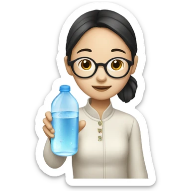 a chinese girl with a pair of glasses is drinking water sticker