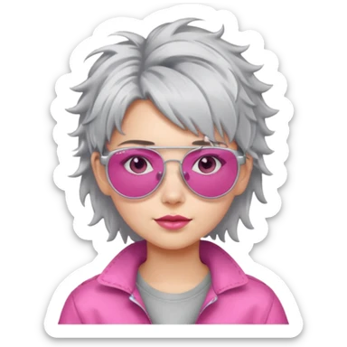 Girl with silver messy hair with pink aviators sticker