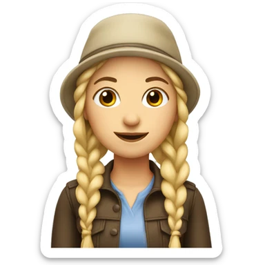Blonde Girl with twin braids hat sticker