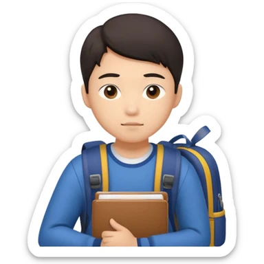 The asian student submits his work to the teacher sticker