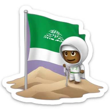 Arab person place the Saudi flag on the moon sticker