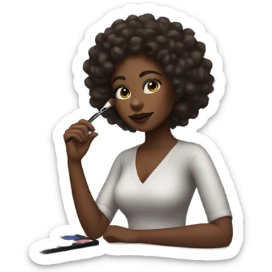 Brown skin black girl with curly hair doing makeup sticker