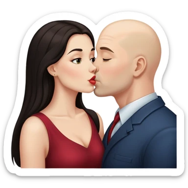 Beautiful woman with long dark hair, kissing a bald man sticker
