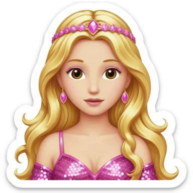 Venus, Goddess of Love with long golden blonde hair, pink sequin outfit sticker