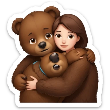 Woman loving a big  bear sticker