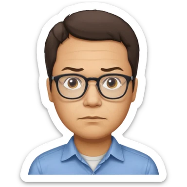 Emoji of Gustavo Petro, a man with glasses and short hair, serious expression, wearing a casual shirt sticker