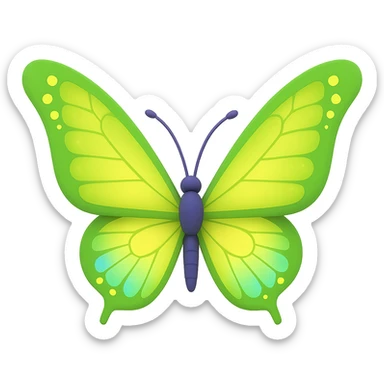Change only the butterfly wings' color to a bright green #c0ff53. Keep all other details, effects, and the transparent background exactly as in the original design. sticker