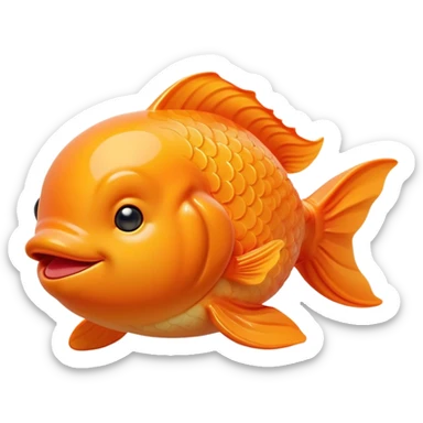 Meme-Worthy Cute Sleeping Orange Goldfish Portrait Emoji, Head resting peacefully with a contented smile, showcasing a streamlined, graceful body with a luxuriously soft vibrant orange hue, eyes closed in a serene, floating nap, Simplified yet hilariously adorable features, highly detailed, glowing with a soft, drowsy light, high shine, relaxed and utterly lovable, stylized with an air of playful laziness, bright and heartwarming, soft glowing outline, capturing the essence of a comically sleepy goldfish, so meme-worthy it feels like it could instantly become the next viral sensation of adorable slumber! sticker