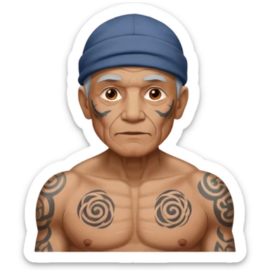 elderly man with body and face tattos sticker