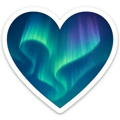 heart with a northern lights theme, clean digital illustration sticker