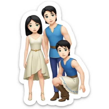 2 Person, prince, upright, black Hair, blue eyes, whole body, Woman, blonde Hair, Green eyes, bending knee, sleveless White Dress, sticker