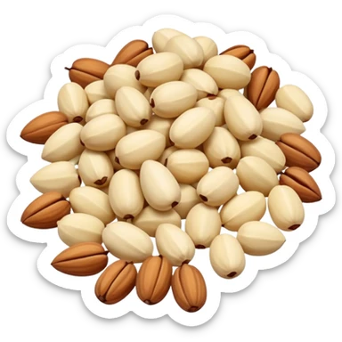 pile of pine nuts, no shell, smooth teardrop or oval shape, pale ivory color, matte texture, natural and raw, some size and shape variation, 3D clean style sticker