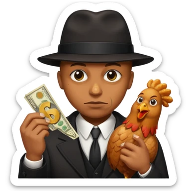 Gangster with money signs for eyes eating a chicken wing  sticker