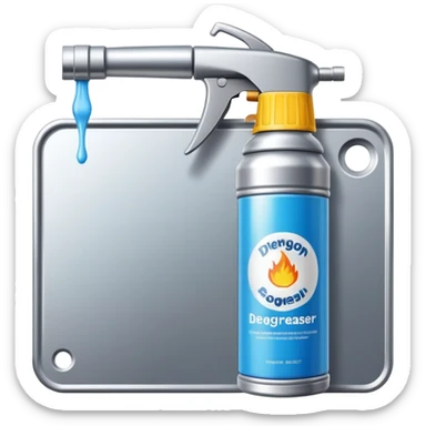 cleaning metal surface with degreaser spray, shiny clean metal sticker
