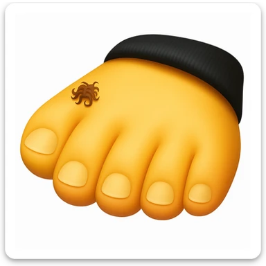 Make a foot emoji exactly like the reference image, in iOS emoji style. Same shape, color, and details, smooth and shiny. Add a slight blush to the toes. sticker