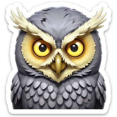 zombie owl portrait, head and shoulders only, ragged feathers, glowing eerie eyes, haunted night creature vibe, 3D cartoon, mobile game icon style, clean background, no text, no watermark
 sticker