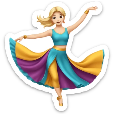 Emoji estilo ilustración de una mujer practicando danza aérea en tela, sus manos en la tela de seda, expresión feliz, estilo emoji moderno, colores suaves, fondo simple sticker