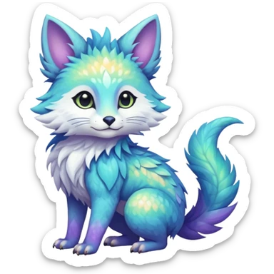 Colorful dark tropical iridescent pastel white glorious divine exotic cute cool beautiful shiny beautiful fantasy-vernid-Trico-oncilla-animal-Fakémon-hybrid-fursona (full body) sticker