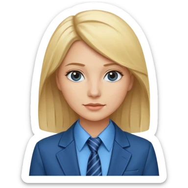 une femme blonde jolie avec une chemise et une veste et cravate bleu sticker