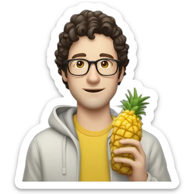 josh brener from silicon valley in hoodie holding Piña colada sticker