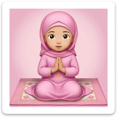 baby Muslim girl wearing pink dress on a light pink prayer rug sticker