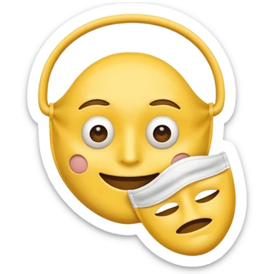 A sad face emoji holding a happy face mask sticker