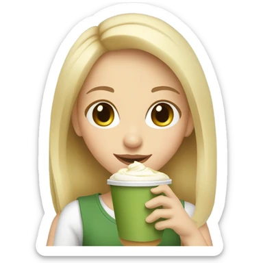 blond girl with matcha latte  sticker