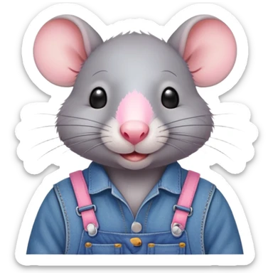 cute rat wearing blue denim overalls sticker
