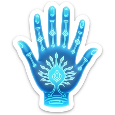 ethereal glowing hand with intricate palm lines and mystical symbols sticker